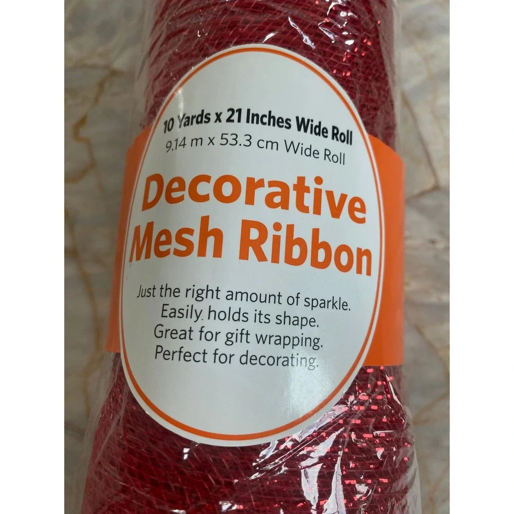 SCM designs Red Decorative Mesh Ribbon 21 Inch x 10 Yards Sparkle Metallic Roll